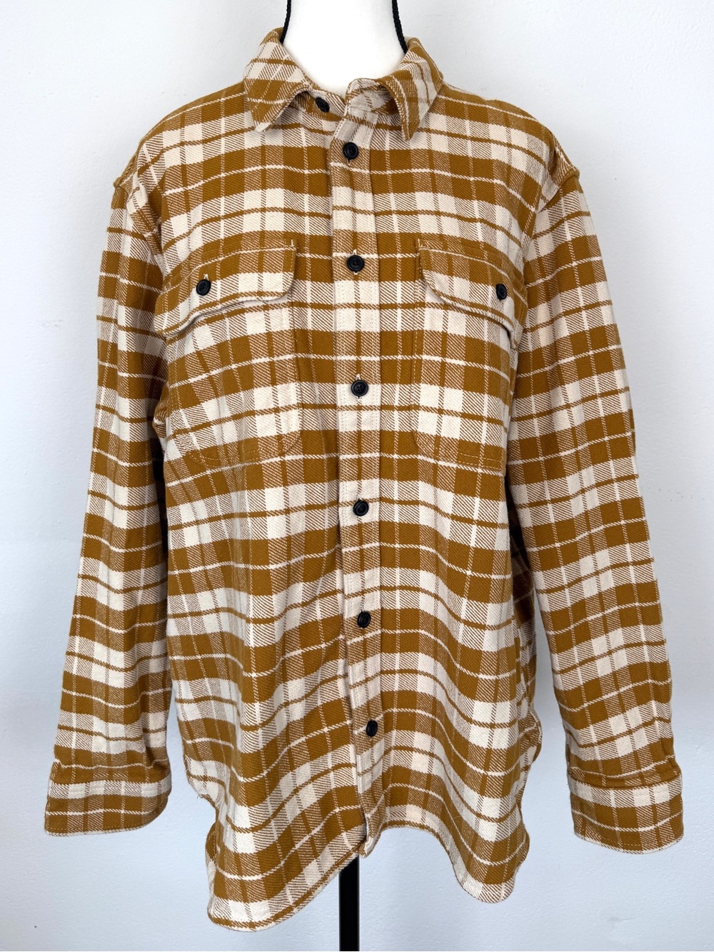 Everlane XL Golden Brown Heavyweight Overshirt Parchment Plaid Cotton Shacket